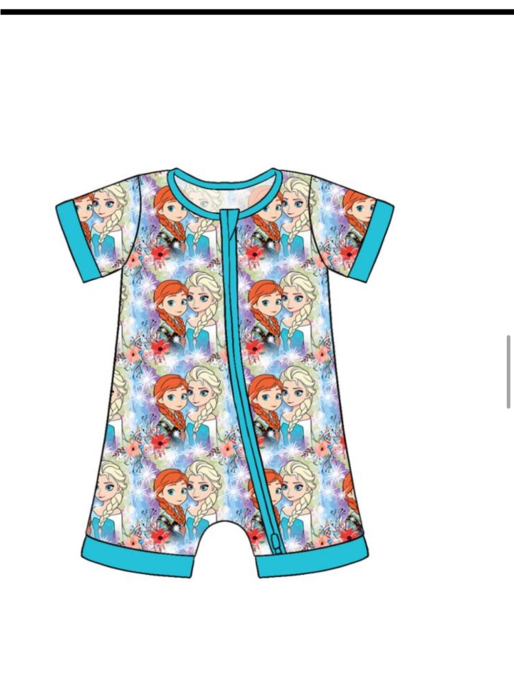 BAMBOO Teal Trim Multi-Character Print Kids One-Piece shortie